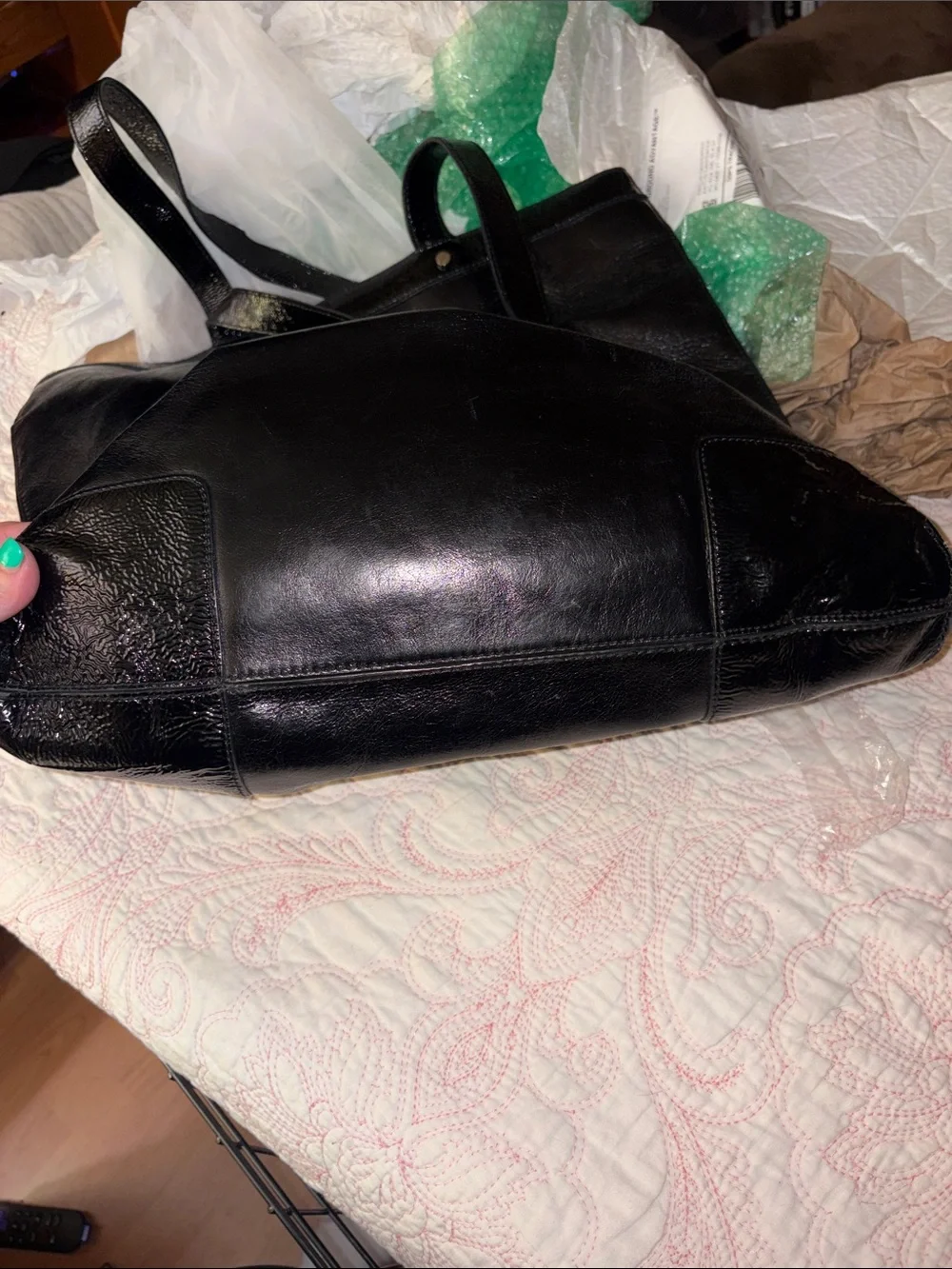 Tory Burch Black Leather Logo Embossed Tote